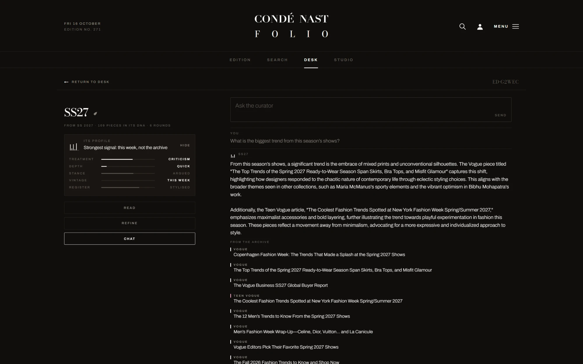 Chatting with a trained curator: an answer with pieces from the archive