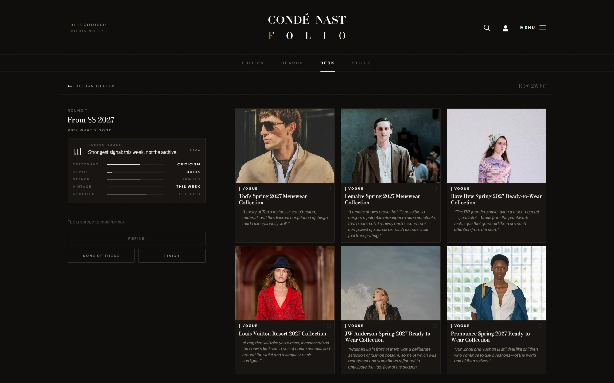 Refining a curator: a round of six pull quotes and its taking-shape profile