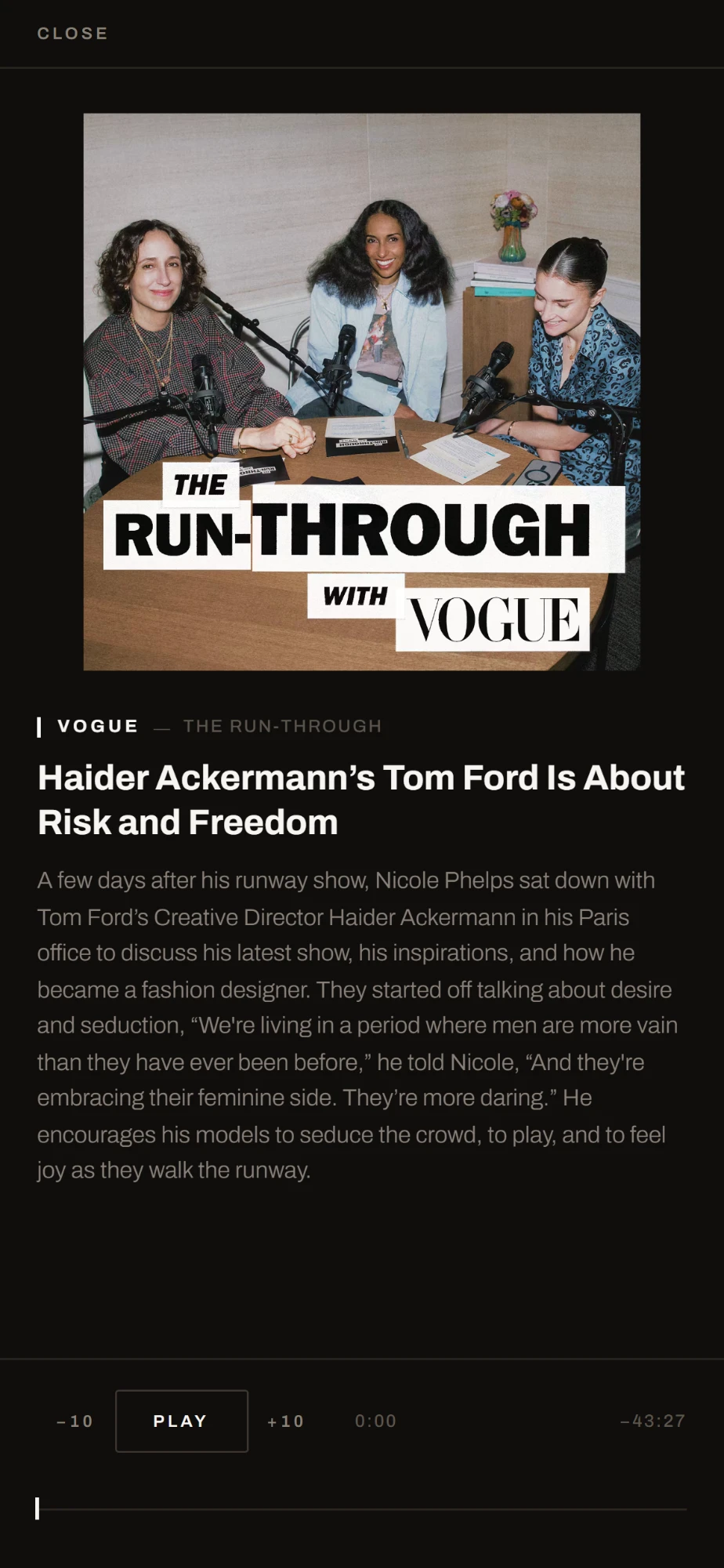 A Vogue podcast in Folio's own player