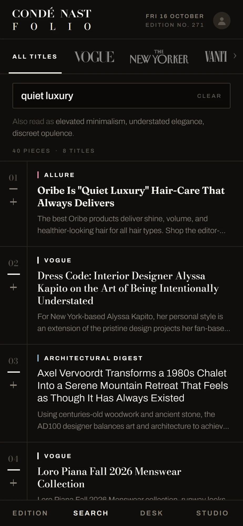 Search on a phone: 'quiet luxury' read as a concept