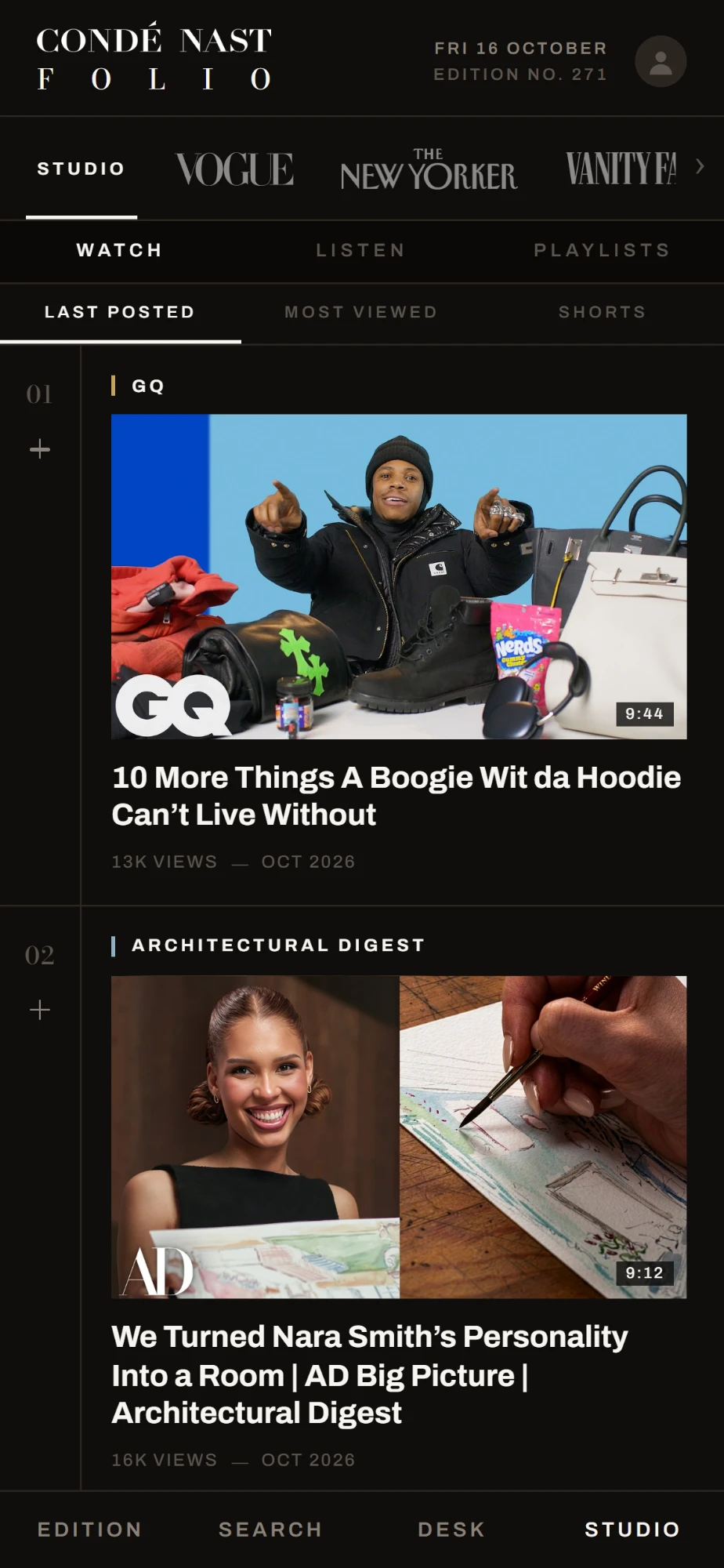 Studio on a phone: the latest videos across titles
