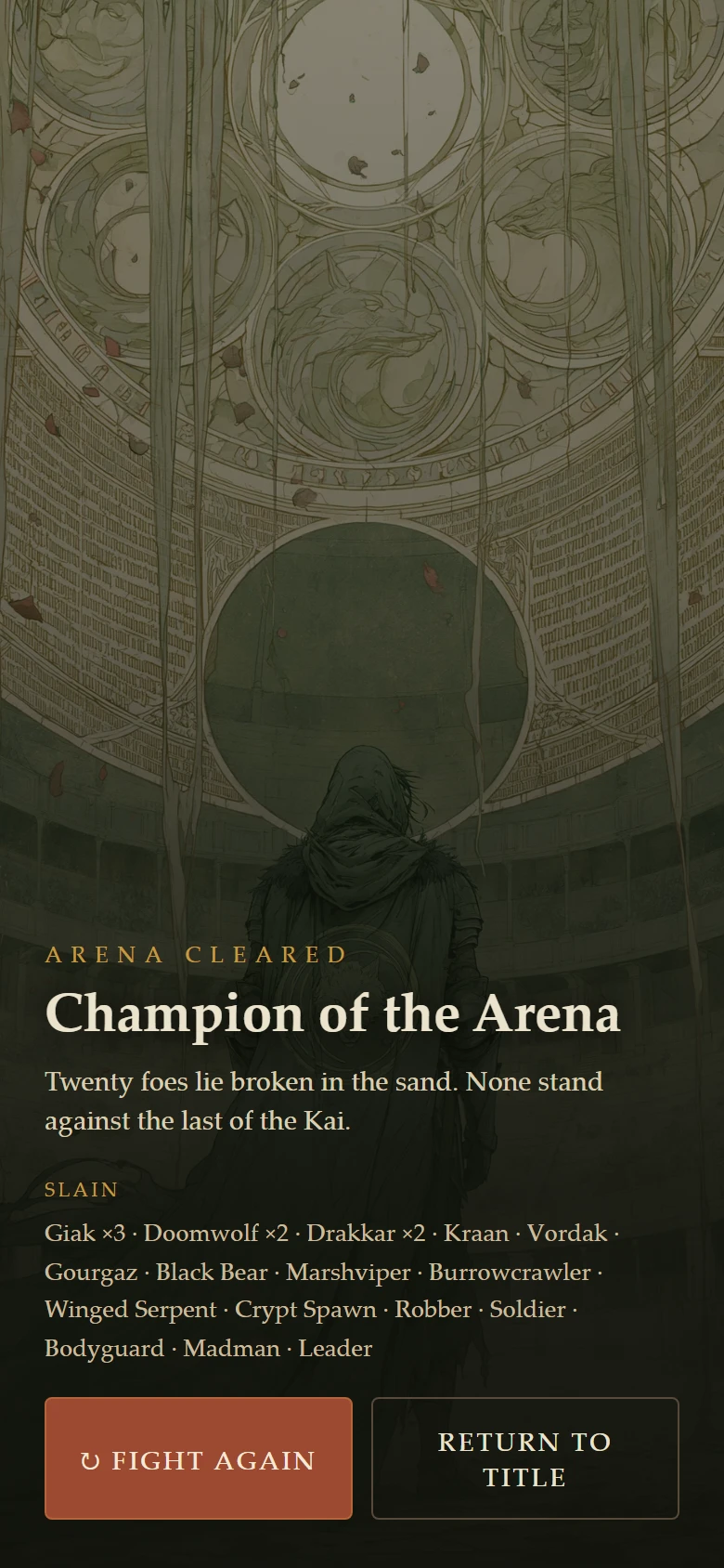 Arena cleared: Champion of the Arena